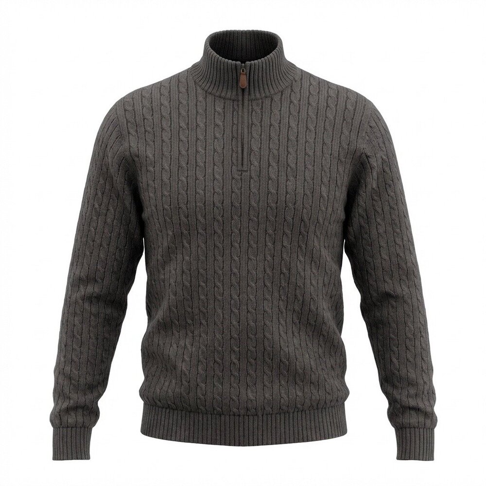 IZOD Cable Knit Sweater‎ Mens XL Charcoal 1/4 Zip Heavyweight Cotton Preppy